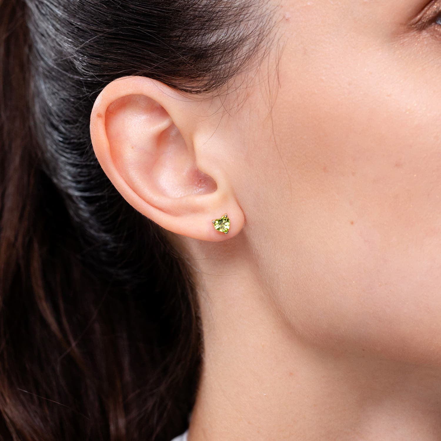Peridot Solitaire Heart Stud Earrings