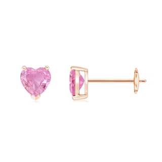 5mm A Pink Sapphire Solitaire Heart Stud Earrings in Rose Gold