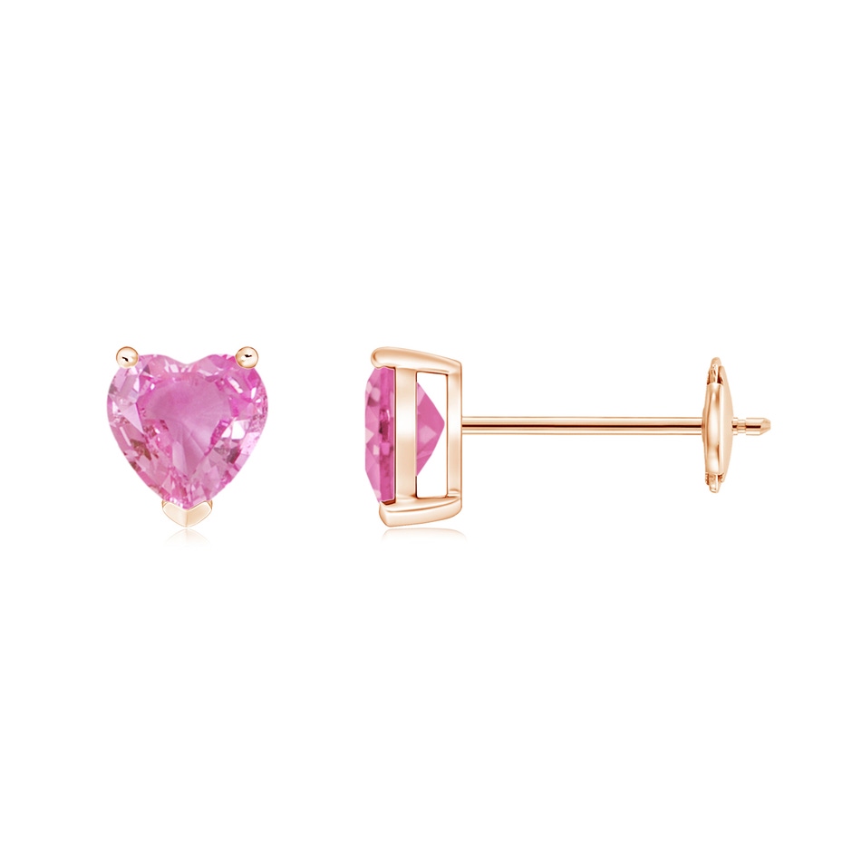 5mm AA Pink Sapphire Solitaire Heart Stud Earrings in Rose Gold 