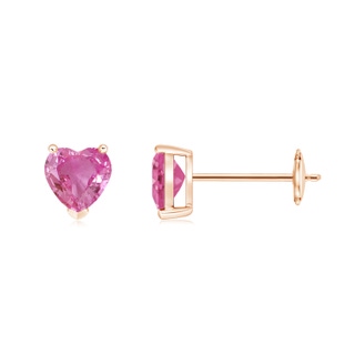 5mm AAA Pink Sapphire Solitaire Heart Stud Earrings in 10K Rose Gold