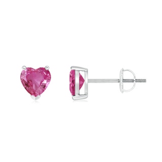 5mm AAAA Pink Sapphire Solitaire Heart Stud Earrings in P950 Platinum