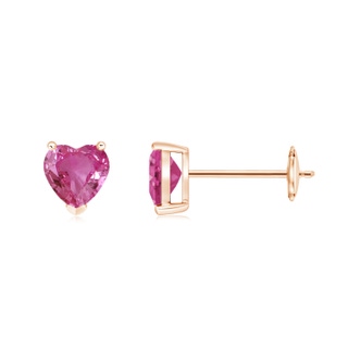5mm AAAA Pink Sapphire Solitaire Heart Stud Earrings in Rose Gold