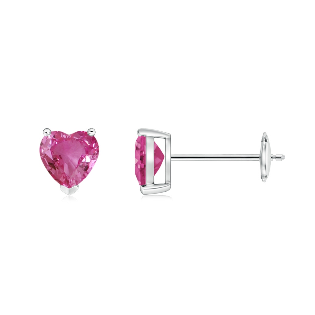 5mm AAAA Pink Sapphire Solitaire Heart Stud Earrings in White Gold
