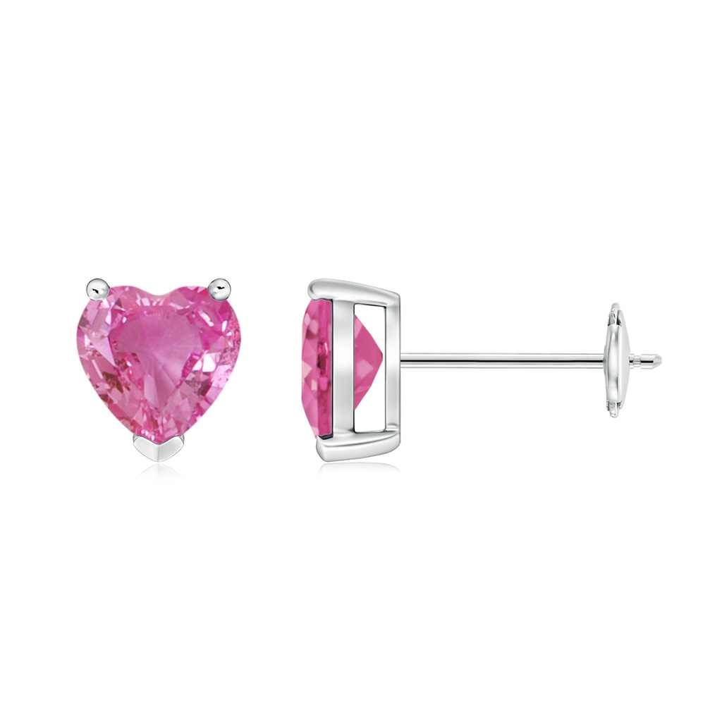 6mm AAA Pink Sapphire Solitaire Heart Stud Earrings in White Gold
