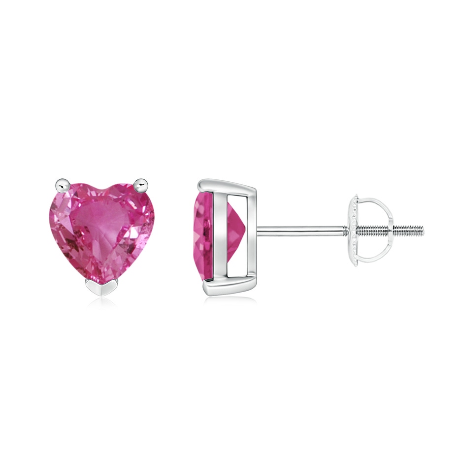 6mm AAAA Pink Sapphire Solitaire Heart Stud Earrings in P950 Platinum 