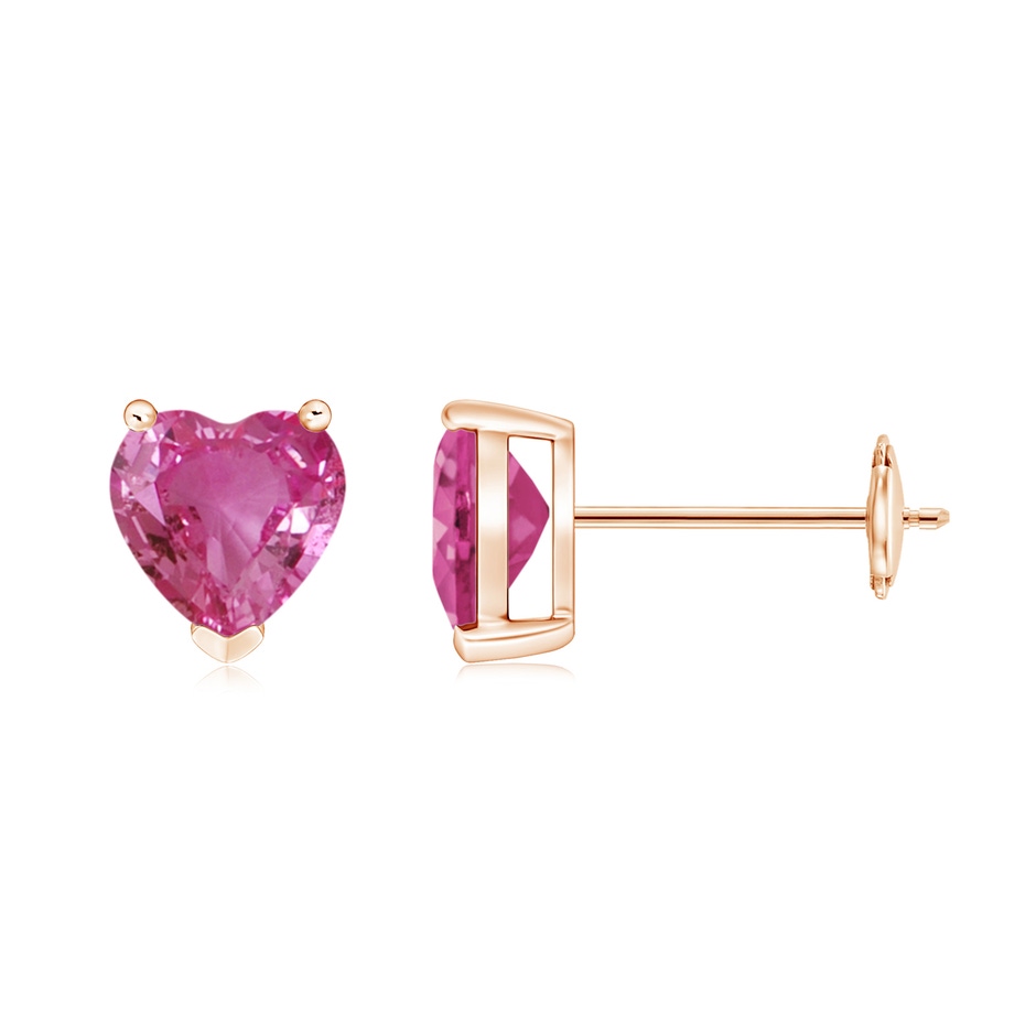 6mm AAAA Pink Sapphire Solitaire Heart Stud Earrings in Rose Gold 