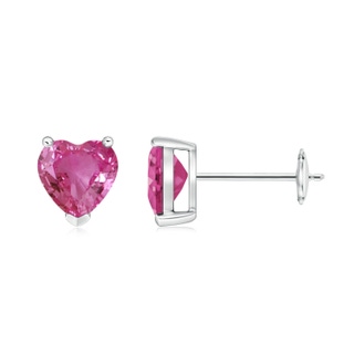 6mm AAAA Pink Sapphire Solitaire Heart Stud Earrings in White Gold