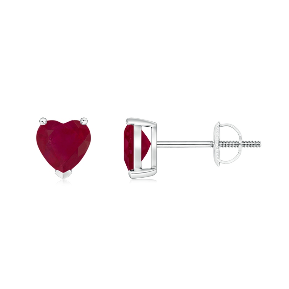 5mm A Ruby Solitaire Heart Stud Earrings in P950 Platinum 