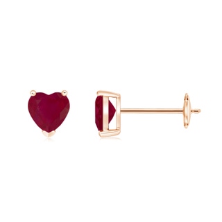 5mm A Ruby Solitaire Heart Stud Earrings in Rose Gold