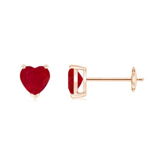 5mm AA Ruby Solitaire Heart Stud Earrings in 9K Rose Gold