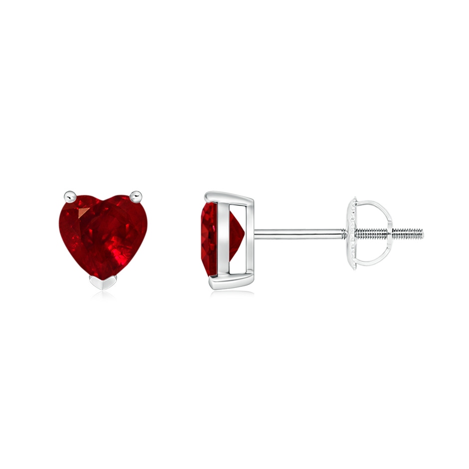 5mm AAAA Ruby Solitaire Heart Stud Earrings in P950 Platinum 