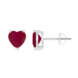 6mm A Ruby Solitaire Heart Stud Earrings in P950 Platinum