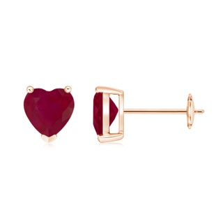6mm A Ruby Solitaire Heart Stud Earrings in Rose Gold