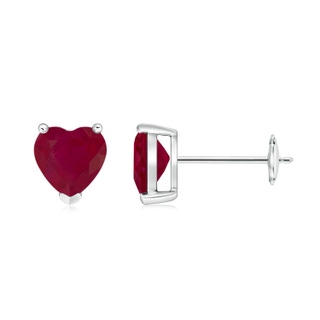 6mm A Ruby Solitaire Heart Stud Earrings in White Gold