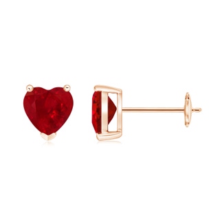 6mm AAA Ruby Solitaire Heart Stud Earrings in Rose Gold