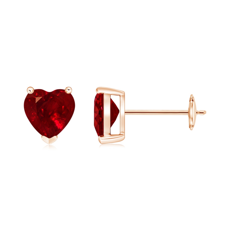 6mm AAAA Ruby Solitaire Heart Stud Earrings in Rose Gold 
