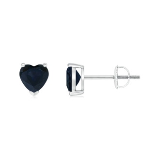 5mm A Blue Sapphire Solitaire Heart Stud Earrings in P950 Platinum