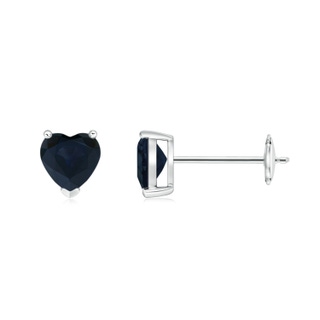 5mm A Blue Sapphire Solitaire Heart Stud Earrings in White Gold