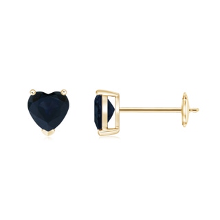 5mm A Blue Sapphire Solitaire Heart Stud Earrings in Yellow Gold