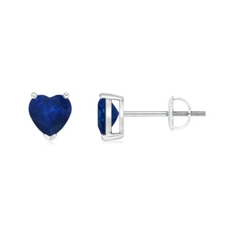 5mm AA Blue Sapphire Solitaire Heart Stud Earrings in P950 Platinum