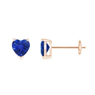 5mm AAA Blue Sapphire Solitaire Heart Stud Earrings in Rose Gold