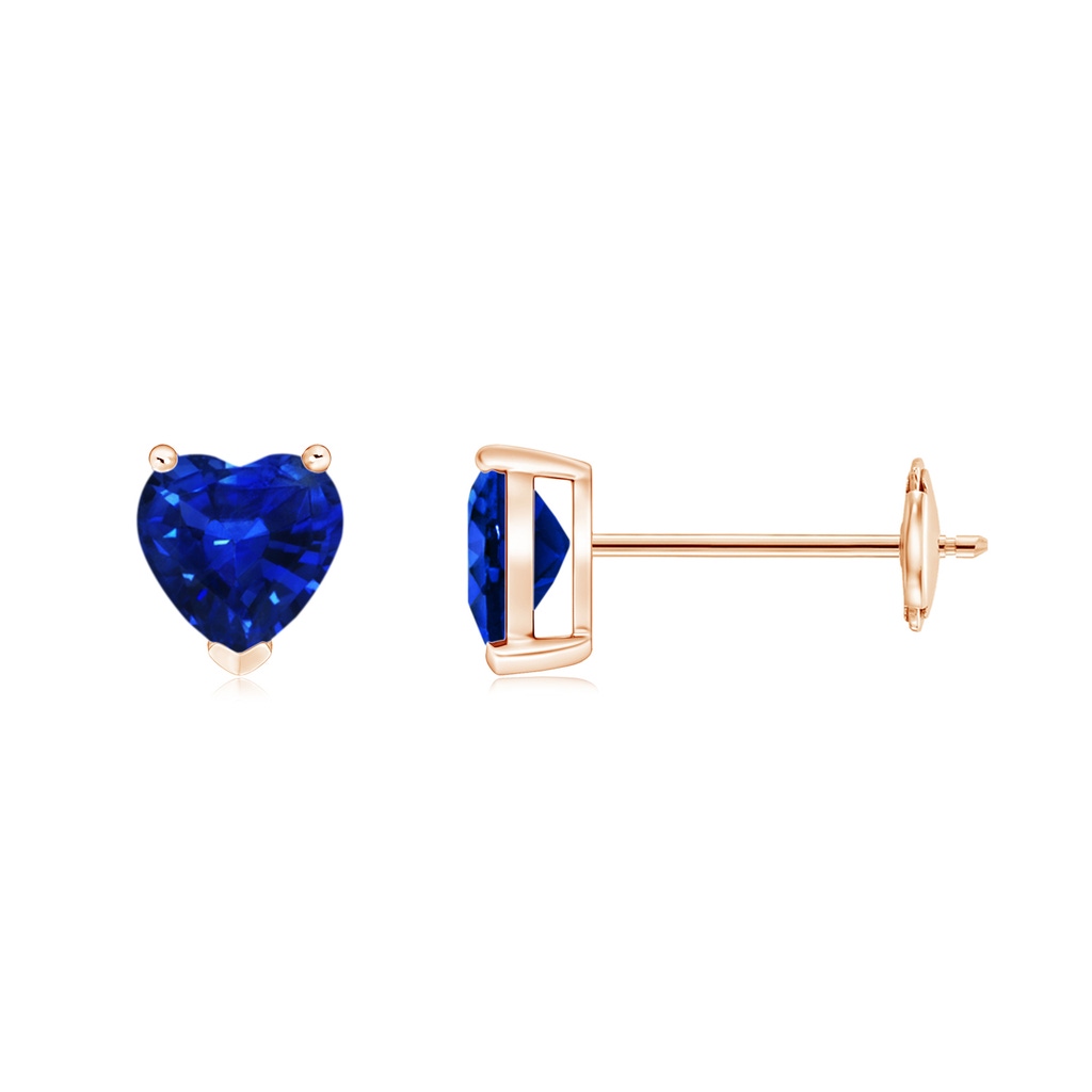 5mm AAAA Blue Sapphire Solitaire Heart Stud Earrings in Rose Gold
