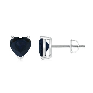 6mm A Blue Sapphire Solitaire Heart Stud Earrings in P950 Platinum