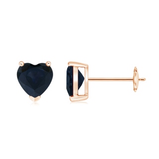6mm A Blue Sapphire Solitaire Heart Stud Earrings in Rose Gold