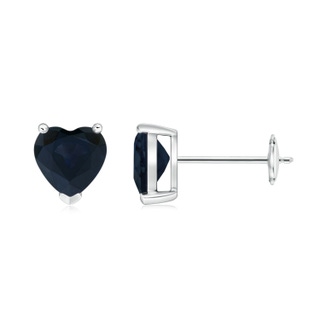6mm A Blue Sapphire Solitaire Heart Stud Earrings in White Gold