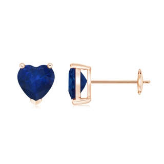6mm AA Blue Sapphire Solitaire Heart Stud Earrings in Rose Gold