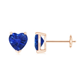 6mm AAA Blue Sapphire Solitaire Heart Stud Earrings in Rose Gold