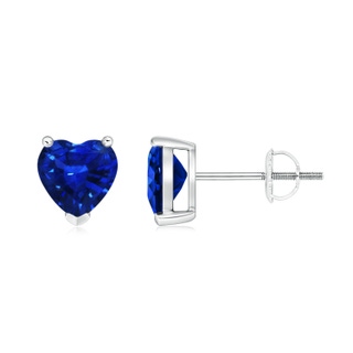 6mm AAAA Blue Sapphire Solitaire Heart Stud Earrings in P950 Platinum