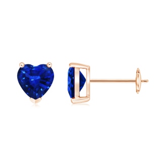 6mm AAAA Blue Sapphire Solitaire Heart Stud Earrings in Rose Gold