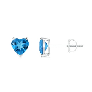 5mm AAAA Swiss Blue Topaz Solitaire Heart Stud Earrings in P950 Platinum
