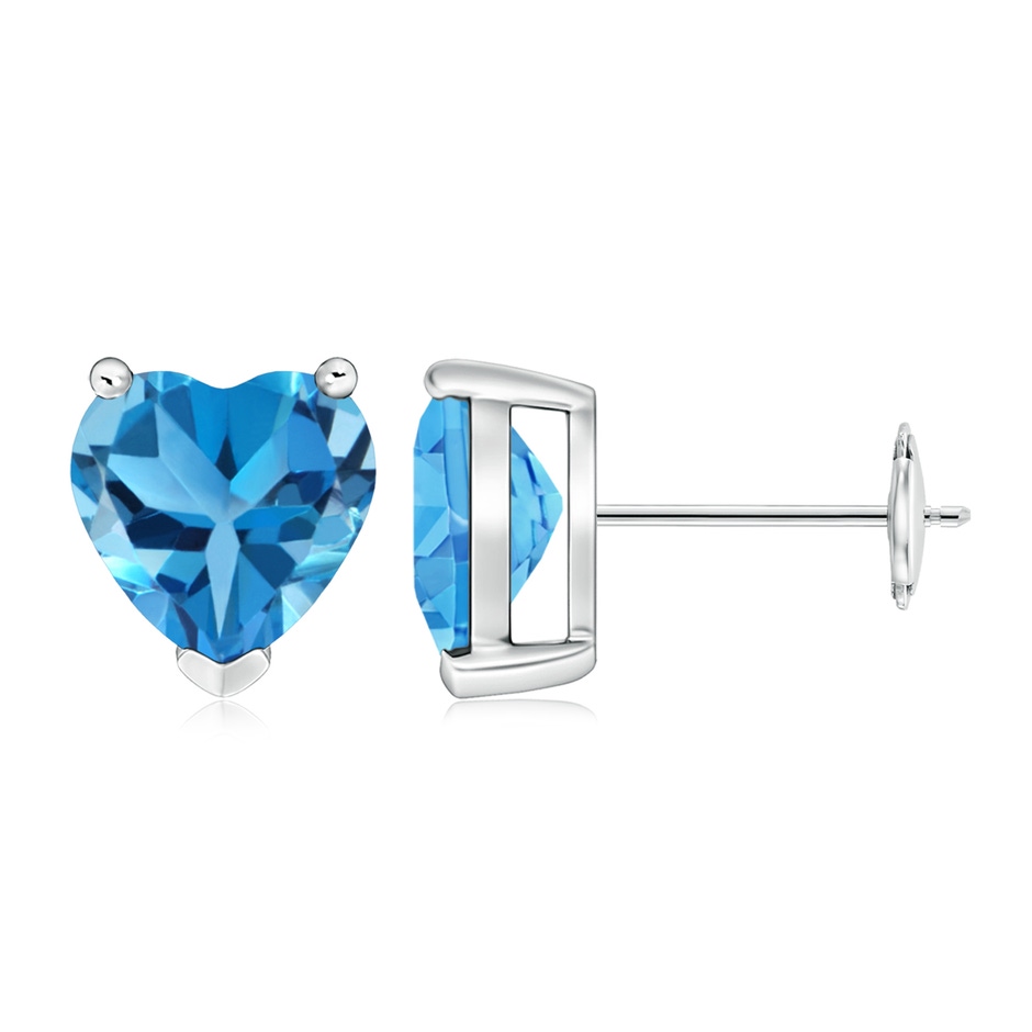 8mm AAA Swiss Blue Topaz Solitaire Heart Stud Earrings in White Gold 