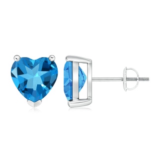 8mm AAAA Swiss Blue Topaz Solitaire Heart Stud Earrings in P950 Platinum