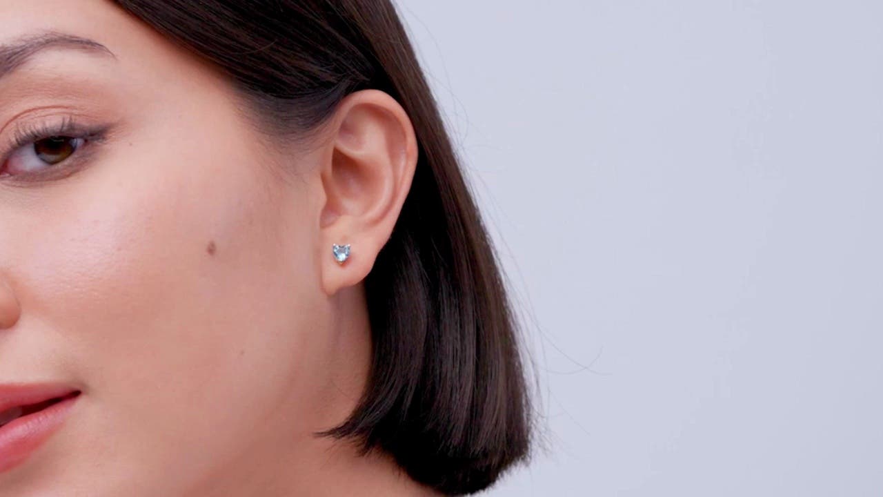 Swiss Blue Topaz Solitaire Heart Stud Earrings