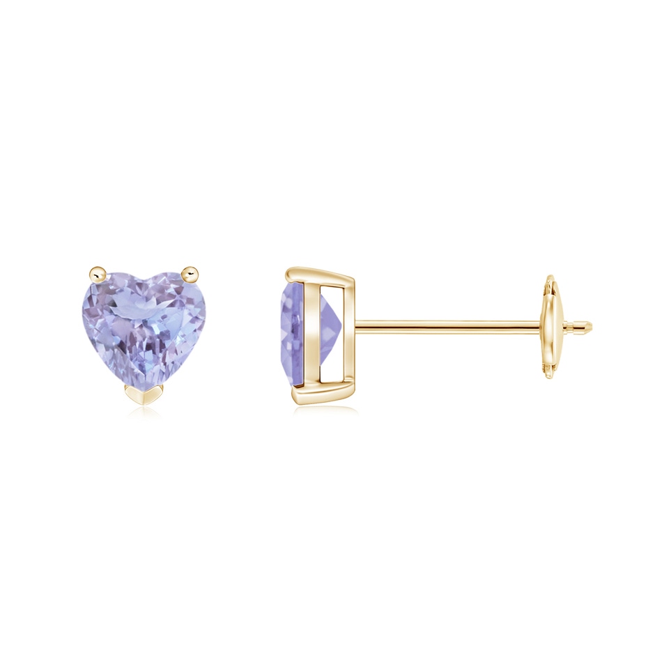 5mm A Tanzanite Solitaire Heart Stud Earrings in Yellow Gold 