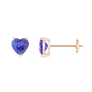5mm AAA Tanzanite Solitaire Heart Stud Earrings in Rose Gold