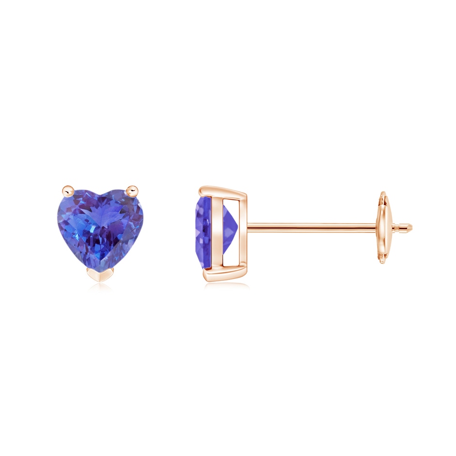 5mm AAA Tanzanite Solitaire Heart Stud Earrings in Rose Gold 