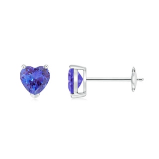 5mm AAA Tanzanite Solitaire Heart Stud Earrings in White Gold