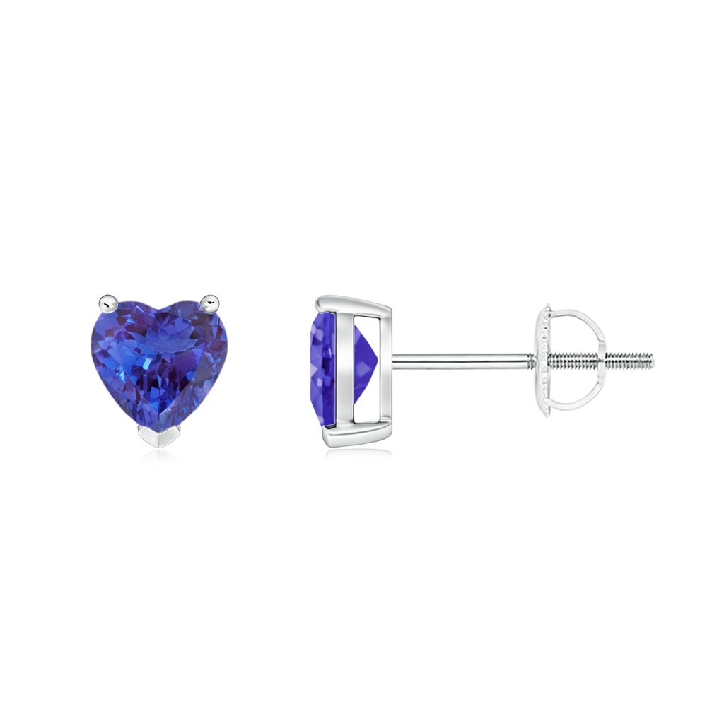 5mm AAAA Tanzanite Solitaire Heart Stud Earrings in P950 Platinum