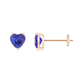 5mm AAAA Tanzanite Solitaire Heart Stud Earrings in Rose Gold