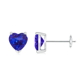 6mm AAAA Tanzanite Solitaire Heart Stud Earrings in White Gold