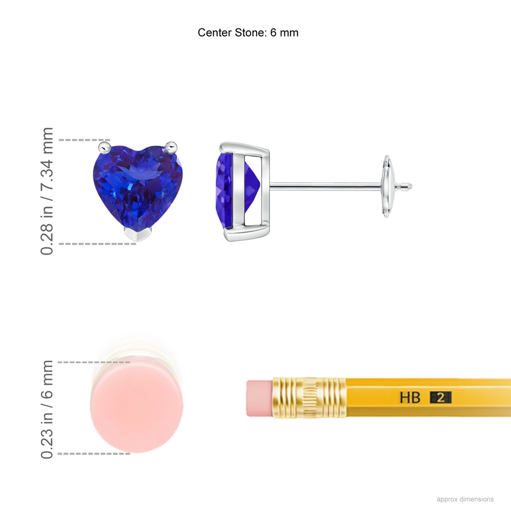 6mm AAAA Tanzanite Solitaire Heart Stud Earrings in White Gold Product Image