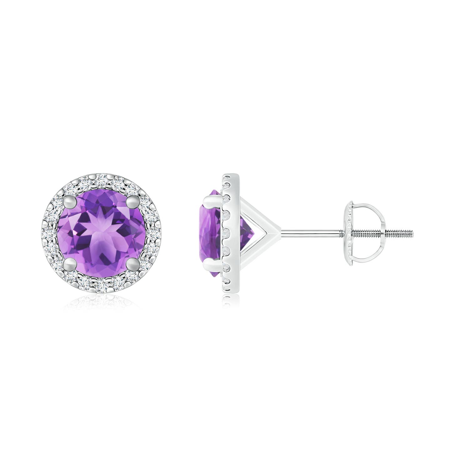 10mm A Classic Amethyst and Diamond Halo Stud Earrings in P950 Platinum