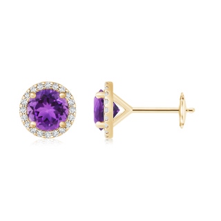 10mm AAA Classic Amethyst and Diamond Halo Stud Earrings in 9K Yellow Gold