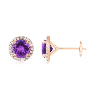 10mm AAA Classic Amethyst and Diamond Halo Stud Earrings in Rose Gold