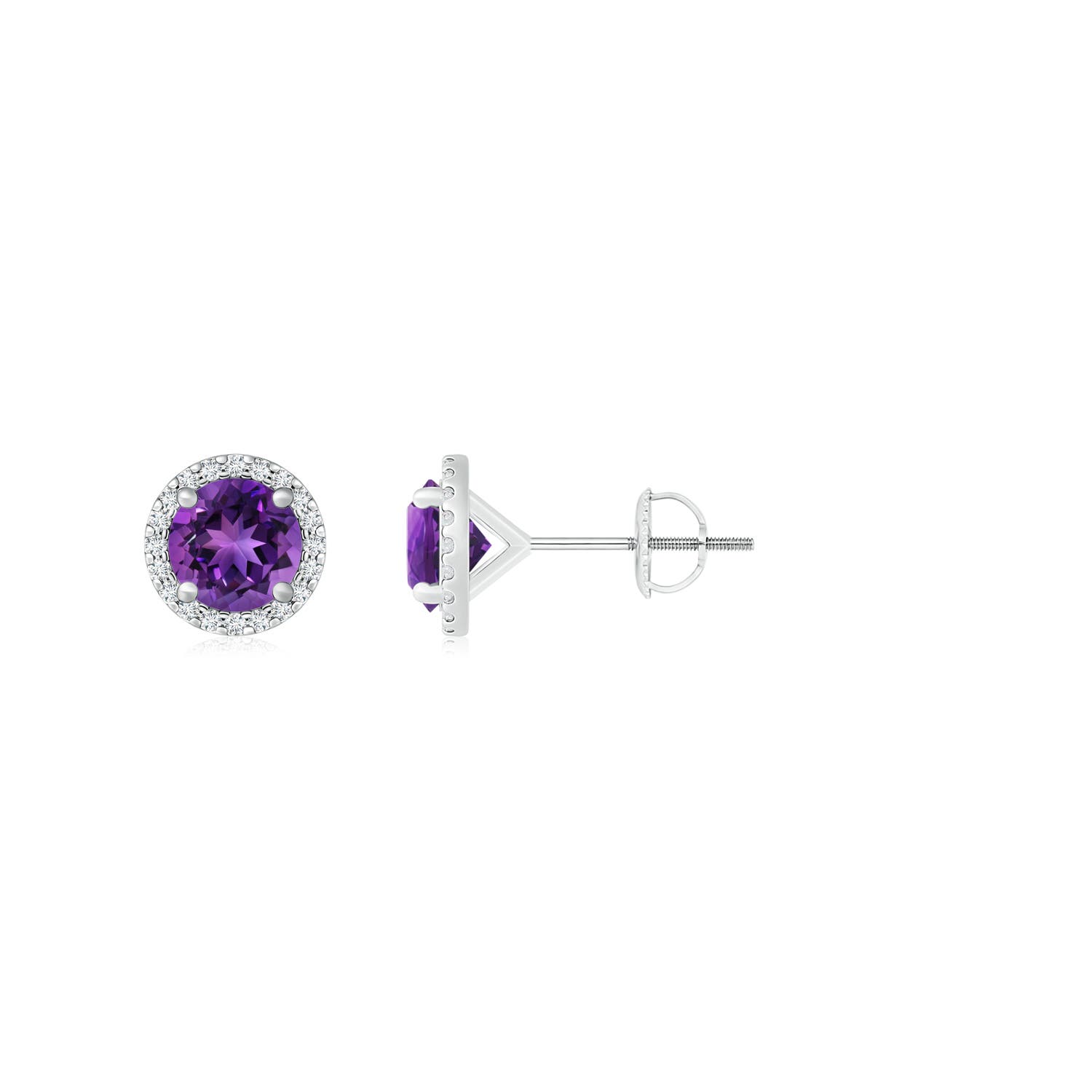6mm AAAA Classic Amethyst and Diamond Halo Stud Earrings in P950 Platinum