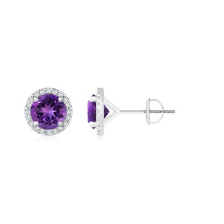 8mm AAAA Classic Amethyst and Diamond Halo Stud Earrings in P950 Platinum